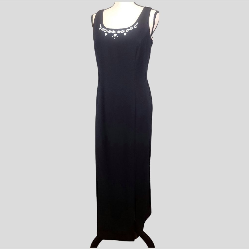 Vintage J.R. Nites Caliendo Black Sleeveless Evening Dress Beaded Neck Size 10